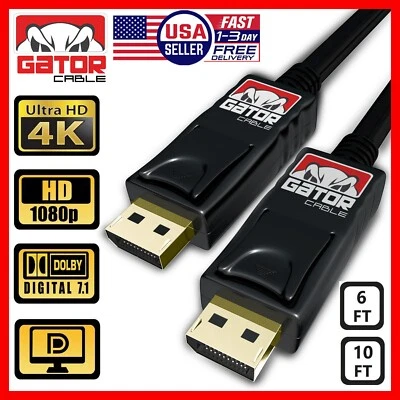 GATOR CABLE DisplayPort to DisplayPort Cable DP to DP 4K 60Hz HighSpeed UHD Video Audio Data
