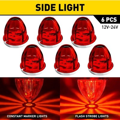 6PCS Red LED Watermelon Light Kit Side Marker Truck Trailer Turn Signal Lamp 12V