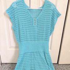 Blue Crochet Dress with Flattering Fit! Size Can Range From Small to Large