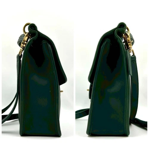 Vintage Coach 9927 2way Shoulder Bag Willis Bag Turn Lock Green Leather Authen - Picture 5 of 16