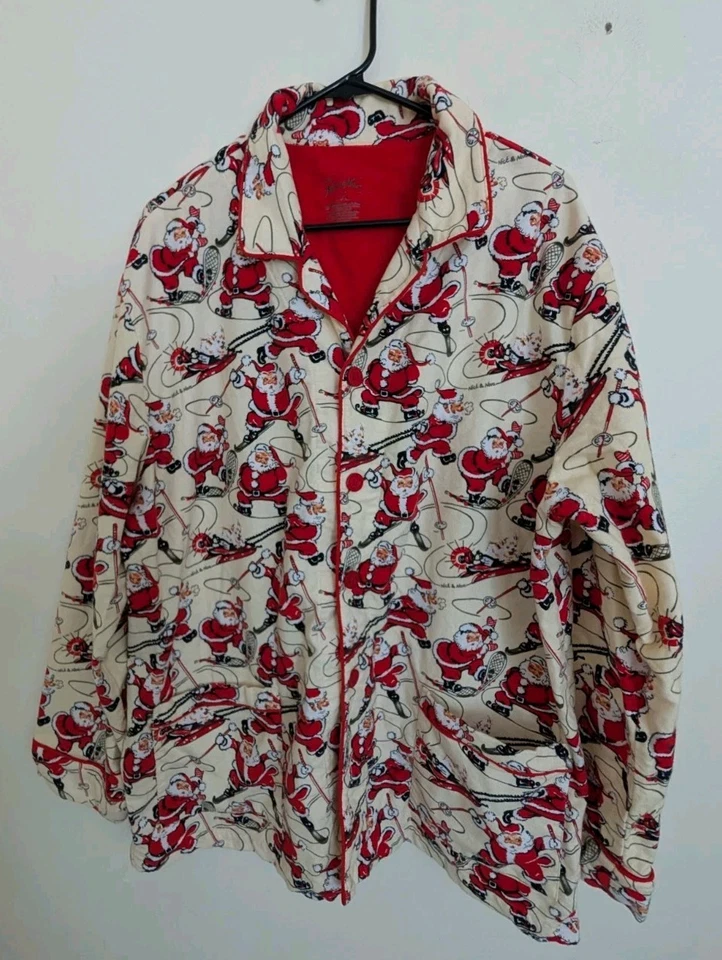 Conjunto de pijama de franela 100 % algodón deportivo de Papá Noel vintage Nick and Nora excelente Navidad Foto 4 de 4