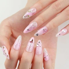 evpct Spring  Summer Press on Nails Medium Almond, Warm Pink Fake Nails Press...