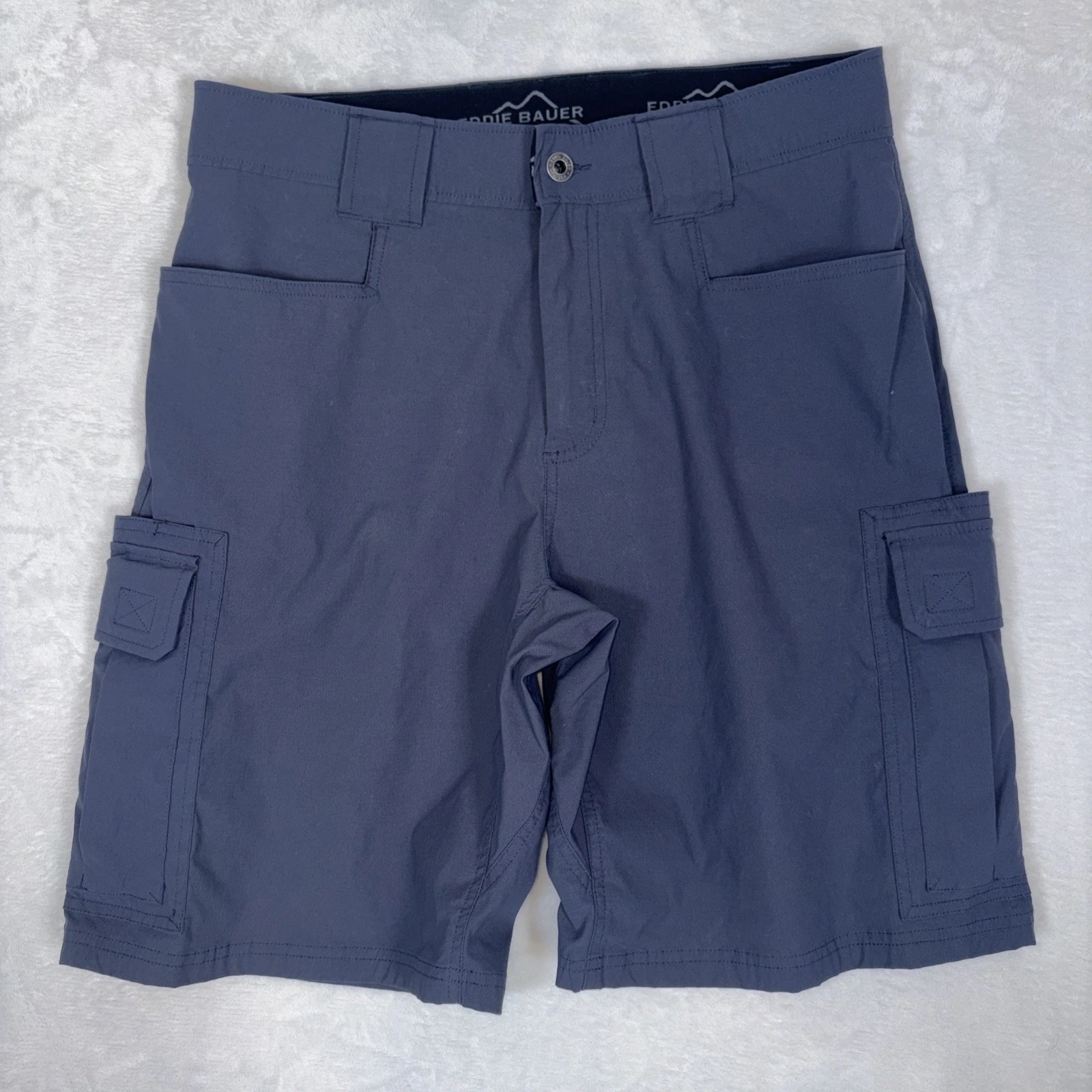 Eddie Bauer Mens Cargo Hiking Shorts Blue Gray Stretch Tactical Gorpcore Size 32
