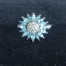 Sterling Silver Blue  White CZ Sunflower Ring Size 8 Stamped 925 NWOT
