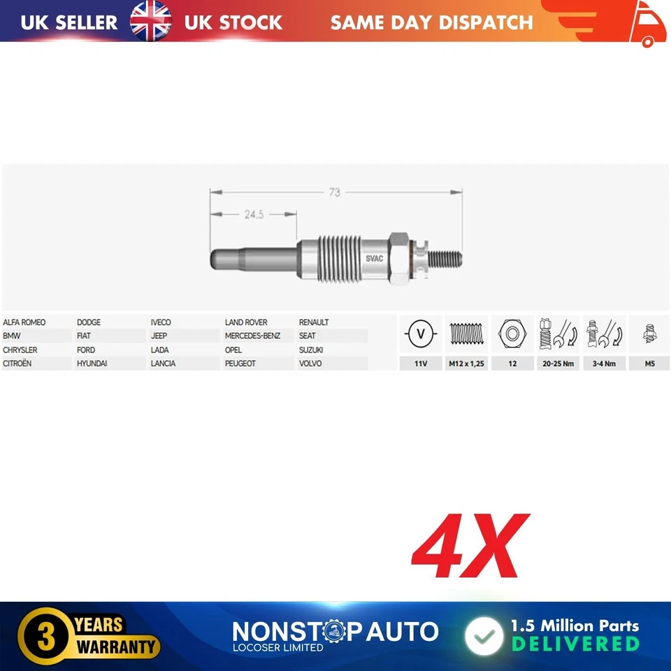 4X Bougies De Préchauffage Pour ROVER Maestro Montego 71719015 - Photo 2/4