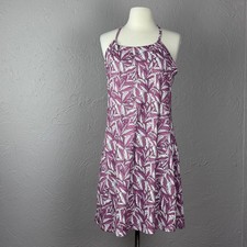 Women Med Eddie Bauer Mauve White Tropical Pullover Summer Dress Vacation Resort