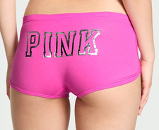 Victoria's Secret Pink Bling Logo Dorm Boyshort Panties Sizzling Strawberry L XL