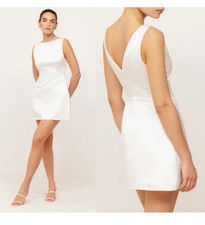 NWT Reformation Zenni Dress Ivory Size 12 Bridal Boat Neck Satin V Neck Mini