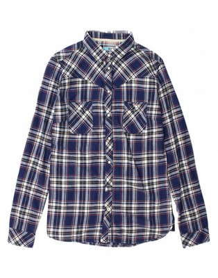 Roxy Damen Flanellhemd UK 12 mittelblau kariert Baumwolle AG06