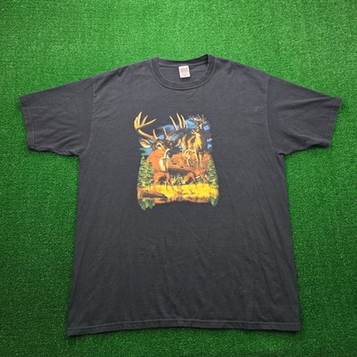 Anvil Tshirt Mens 2X Black Whitetail Deer Graphic Tee Hunting Nature Scene