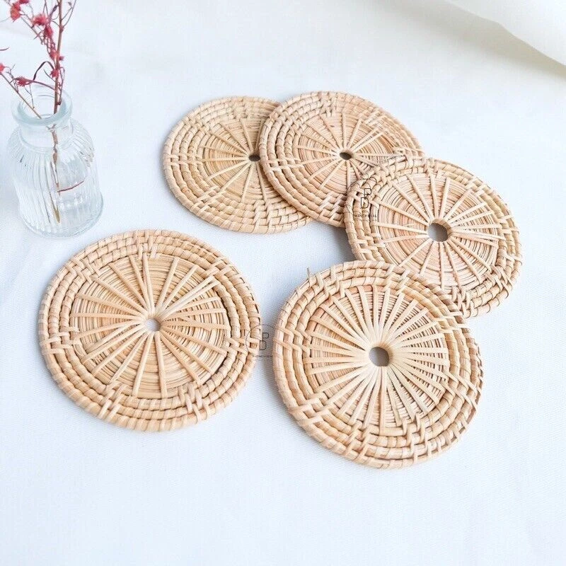 Sottobicchieri in rattan ecologico (5 pz./set)(SPEDIZIONE GRATUITA) - Immagine 4 di 4