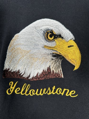 Vintage Hanes Yellowstone Embroidered Eagle Crewneck Sweatshirt  Mens L Black - Picture 3 of 10