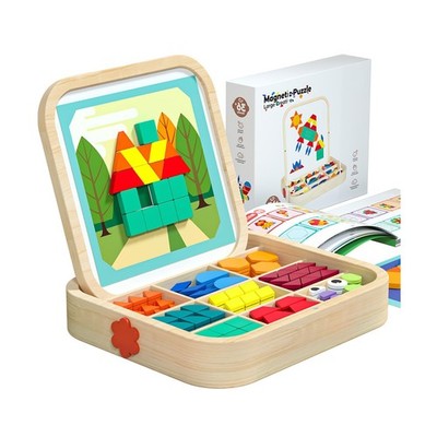 288 PCS Wooden Magnetic Pattern Blocks Set   Montessori Tangram Puz... Fas