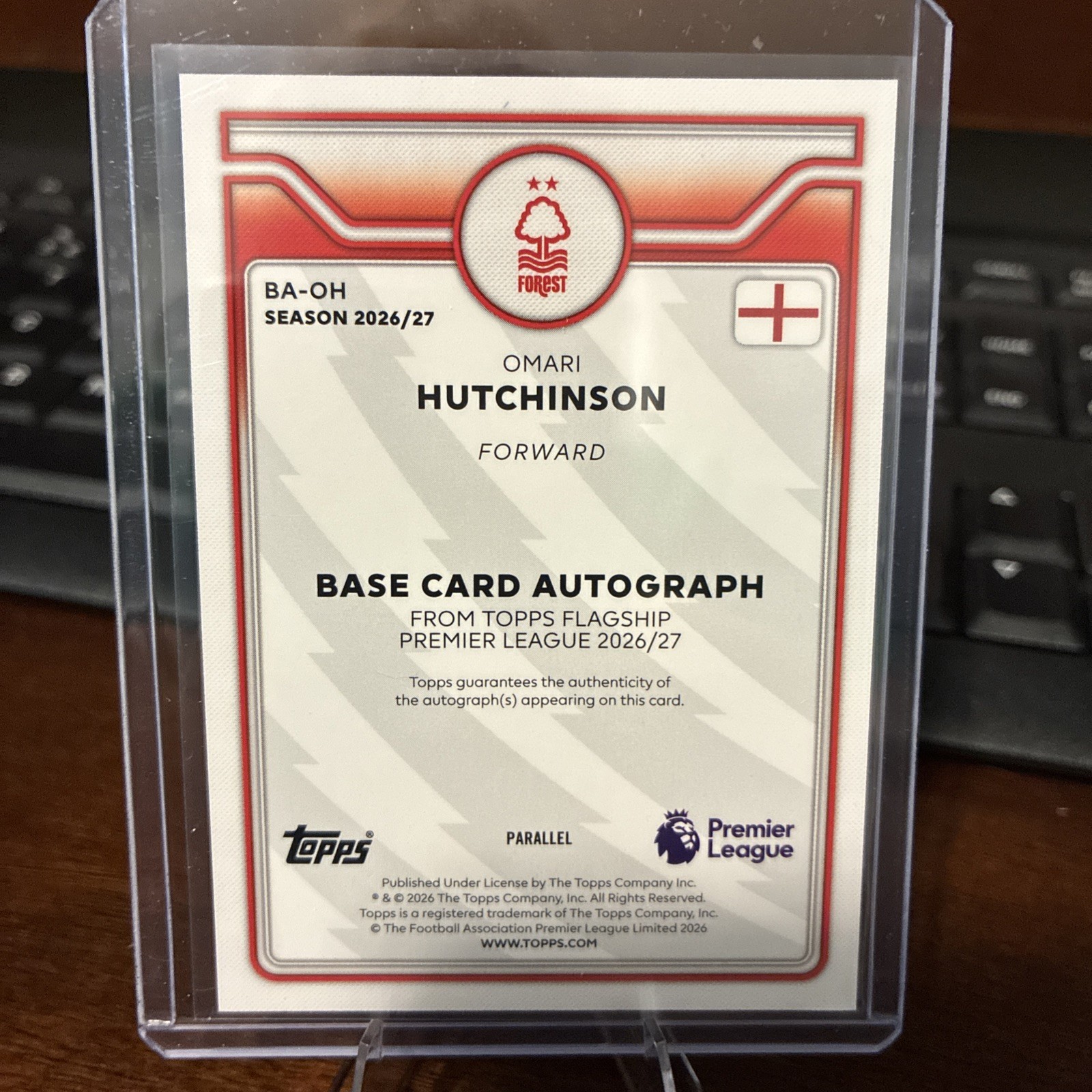 2026-27 Topps Flagship EPL Omari Hutchinson Auto Purple /199 Nottingham Forest view 2
