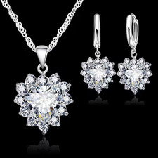 Elegant 3pcs Heart-Shaped Jewelry Set for Women - Silvery Plated Necklace