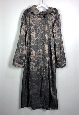 Mycra Pac Paisley Floral Reversible Rain Coat SZ S/M Brown Black Pockets Hooded