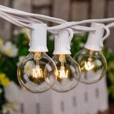 25FT Outdoor White String Lights with 27 G40 Clear Bulbs