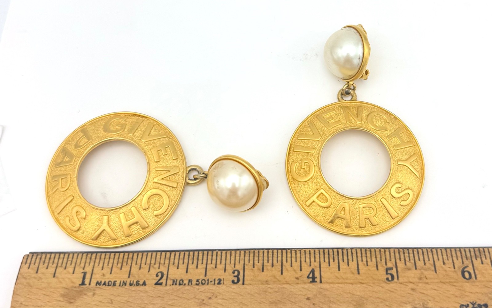 Givenchy Clip On Earrings: Dangle Pearl Gold Tone ICONIC Vintage 1980s/90s thumbnail 3