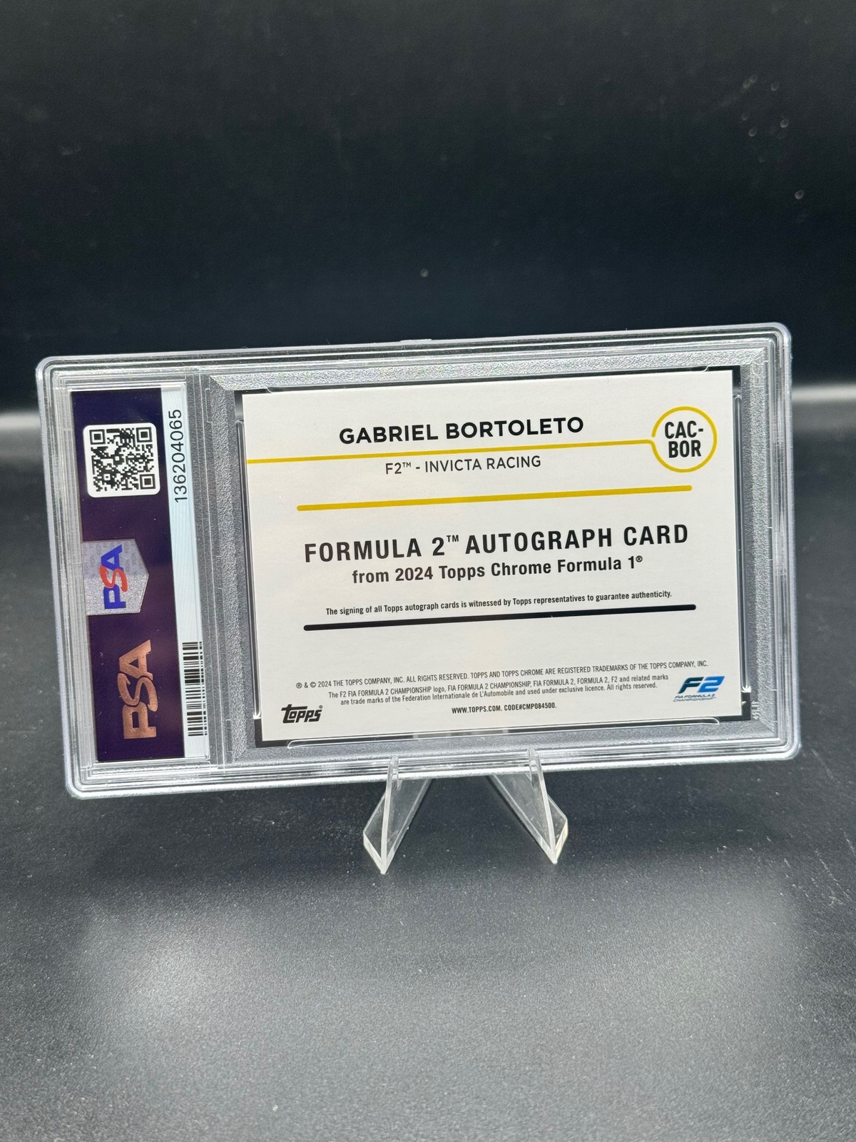 Gabriel Bortoleto PSA 9 Auto 2024 Topps Chrome F1 #CAC-BOR Chrome Autographs AU view 2