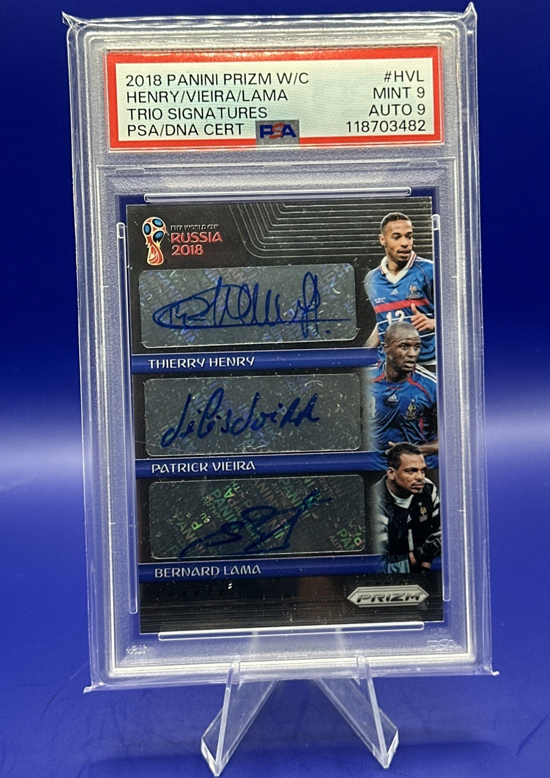 2018 Prizm WC Trio AUTO # HVL Thierry Henry Vieira Lama PSA 9/9 SSP #1/30 France view 3