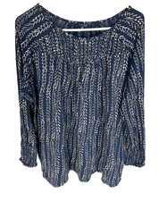LUCKY BRAND Shirt Size 1X Blue Smocked Pullover Beach Boho Spring Summer Top
