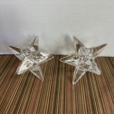  2 Vintage Heavy Weight Clear Glass Star Shaped Candle Holders
