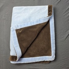 George Baby Blanket Brown Blue Reversible Soft Plush Fleece Boy Trim