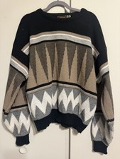 Atlas Men's Vintage Made In USA Pullover Sweater Black Multicolor Pattern XL EUC