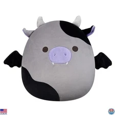 Squishmallows 12-Inch Bridgette Grey Black Cow Bat Plush Toy - Official Jazwares