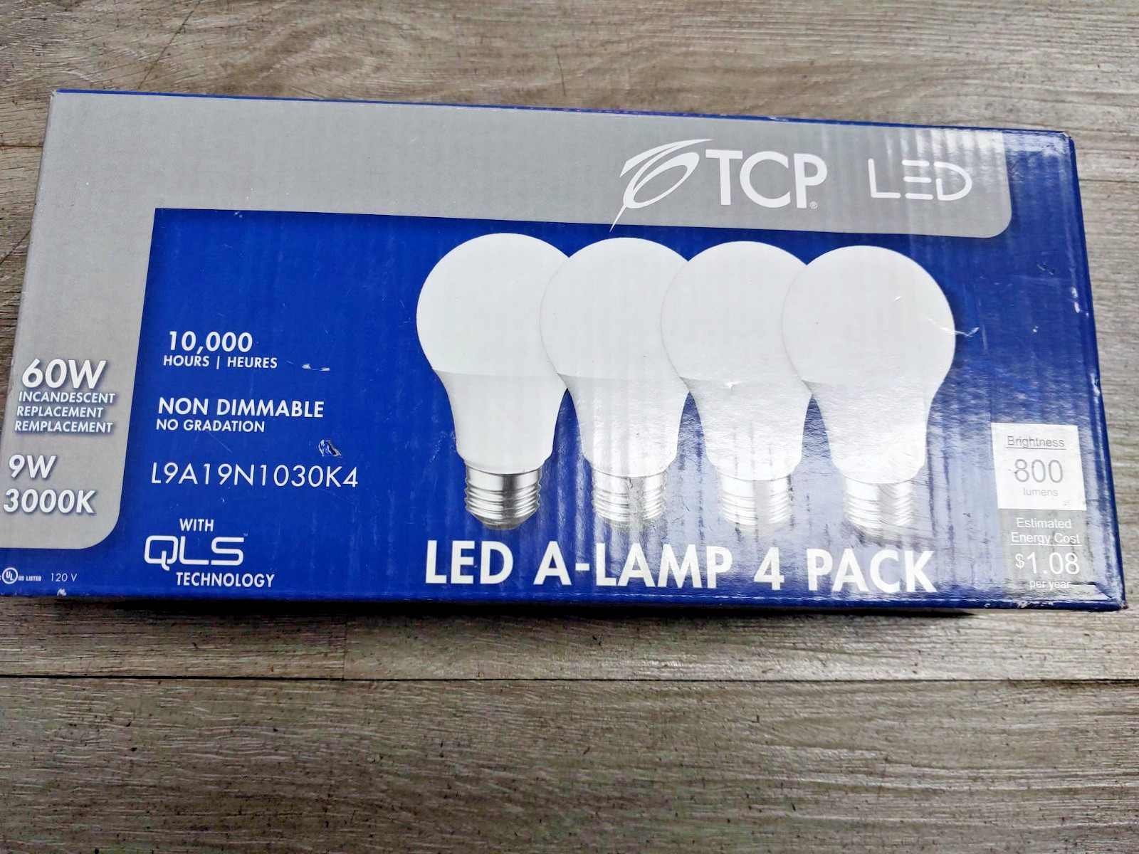 TCP L9A19N1027K4 LED 60 Watt Equivalent Light Bulbs, A19 Shape, Soft White, 4