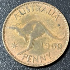 1960 Australia One Penny Australian 1P Coin Queen Elizabeth II Cent Rare Coin