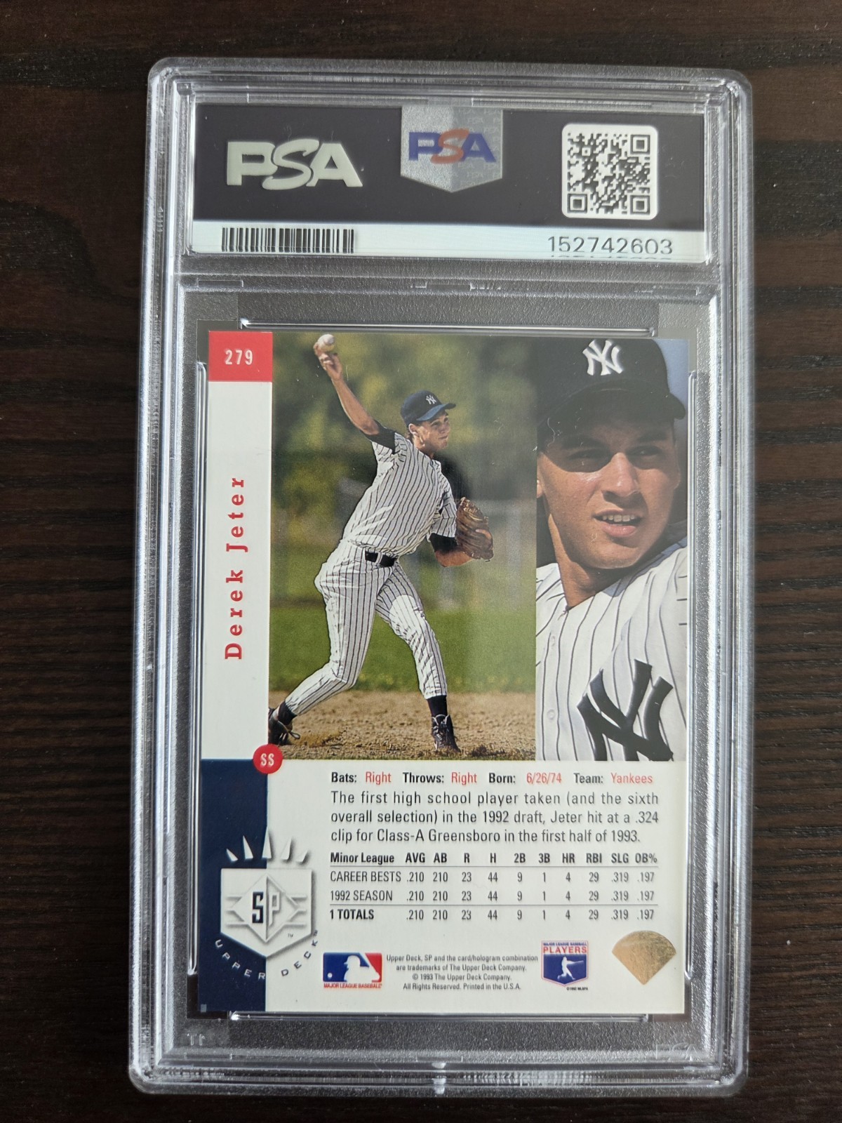 Derek Jeter 1993 SP #279 Foil Rookie Card RC PSA 8.5 NM-MT+ NEW LABEL Yankees view 2