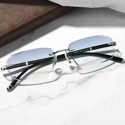 TERAISE Randlose Lesebrille Fashion Diamond Cut Edge Design Anti-Blau +3