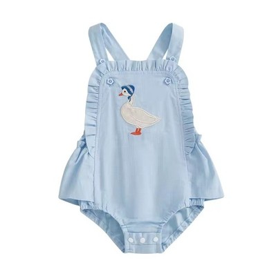 NEW Baby Girls Goose Sleeveless Blue Romper Jumpsuit Easter Farm