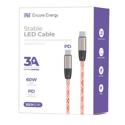Encore Energy USB C Kabel Beleuchtet 3A 60W 100cm Lade Daten Kabel