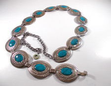 Southwest Concho Style Silver Tone Faux Turquoise Adjustable Belt