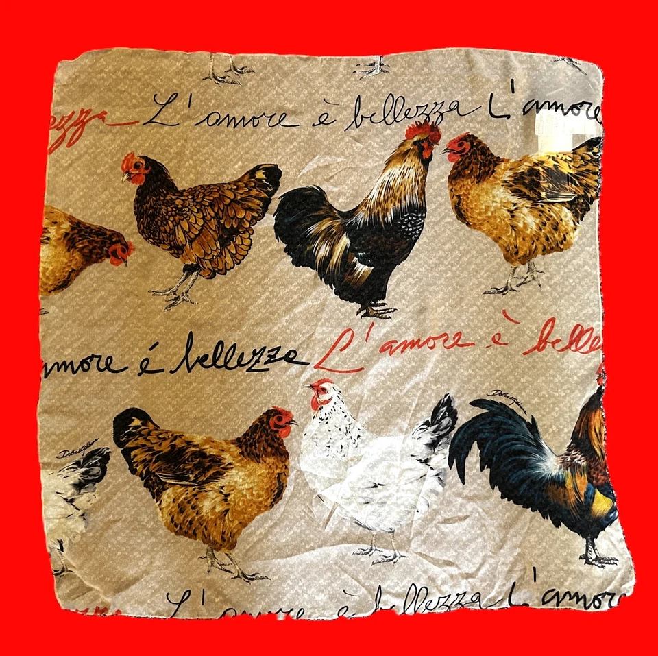 New DOLCE GABBANA Hens L'AMORE E BELLEZZA CHIFFON Pure Silk SCARF BNWT - Image 4 of 4