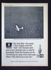 Original 1964 Werbung Champion Zündkerzen Mrs Jerrie Mock Solo Flight