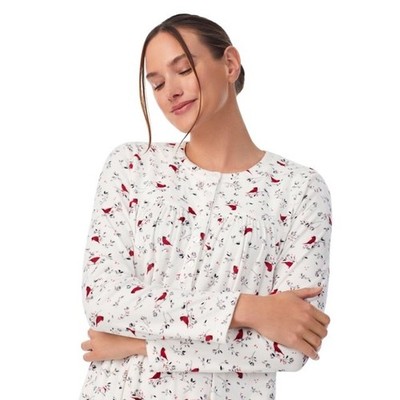 Nightgown Velvety 3X Long White Red Cardinal 6 Button Night Gown Aria New 