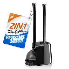 Toilet Plunger and Brush Set, Bowl Brush and Heavy Duty Toilet Brush with Ven...