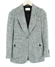 SUISTUDIO Olivia Women Blazer UK8S Grey Silk Cotton Patterned Peak Collar Suit I
