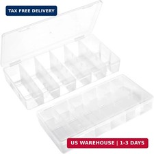 2 Pack Clear Plastic Organizer Box with 6 Grids for Beads, Crafts, Art DIY, Jewe