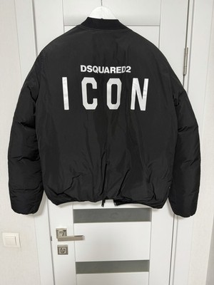 Dsquared2 ICON Puffer Down Bomber Jacket Coat Black Big Logo Size 52