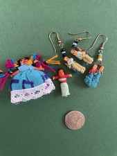 Vintage Tiny Guatemala Worry Dolls Misc Lot Earrings Miniatures Good Luck Juju
