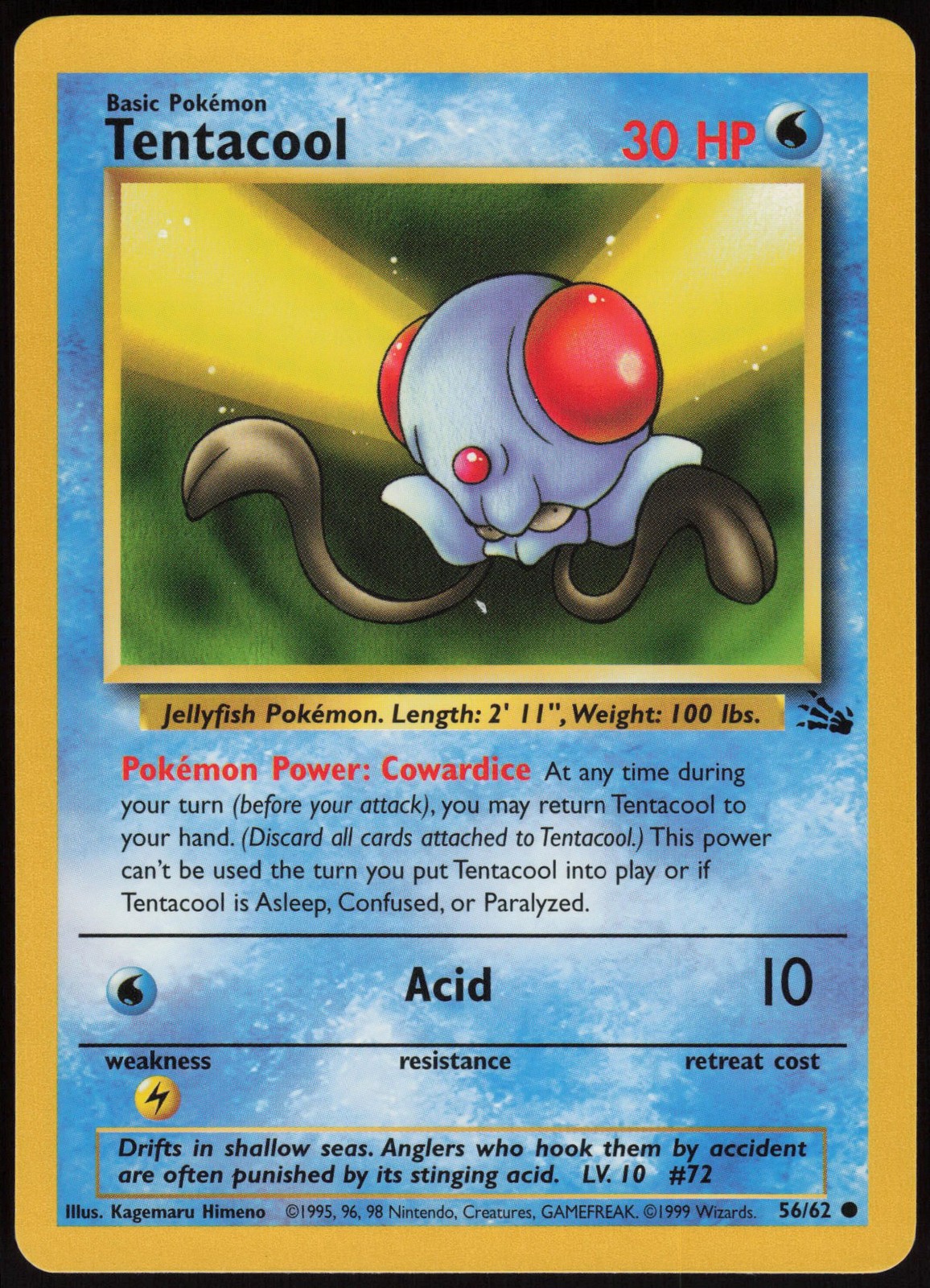 Tentacool 56/62 Common Fossil Pokemon Near Mint