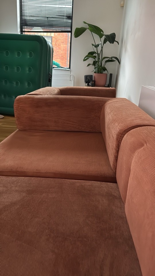Orange Corduroy Corner Sofa L-Shape 6 Seater 300x200cm Silver Frame ...