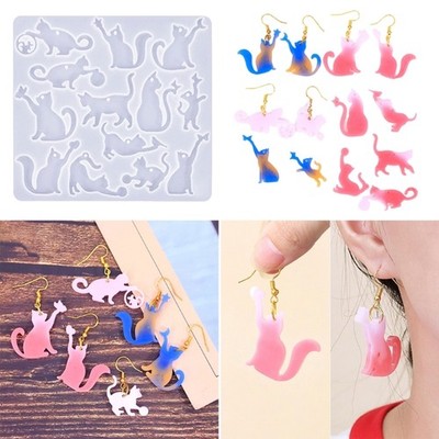 Cats Earrings Silicone Mould Pendant Molds with Hole Jewelry Making Molds