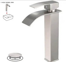 Waterfall Single Hole  Handle Bathroom Vessel Sink Faucet in Brushed Nickel