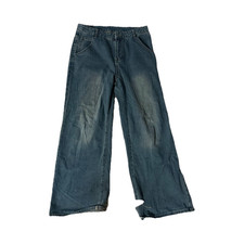 Women s Wide-Leg Jeans Acid Wash Blue Denim Cotton 5-Pocket Button Zip 8