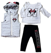 Toddler Minnie Mouse 3 Piece Set Disney 12M Mo Month Puffer Vest, Top, Pants